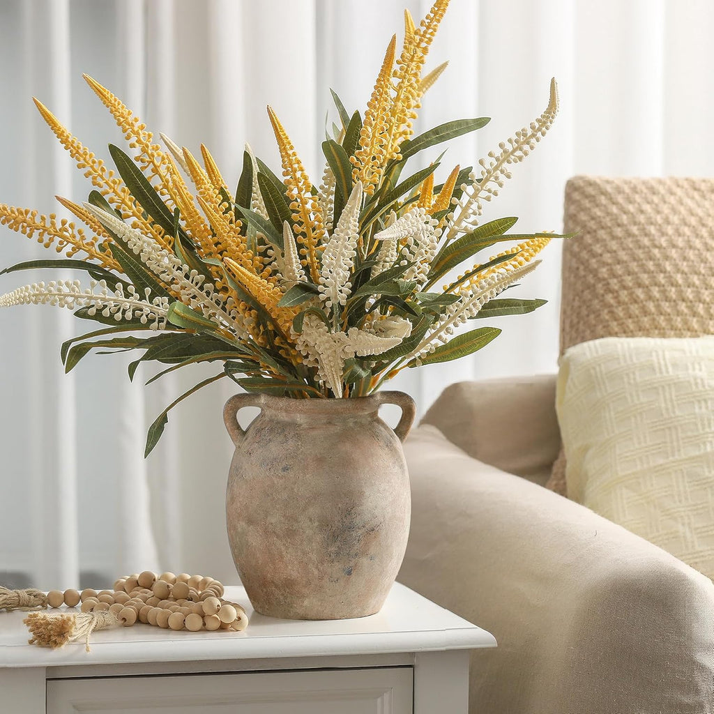 Ceramic Flower Vase 7.6 inch Farmhouse Rustic Vase Decorative Pottery Terracotta Vases for Home Decor Table Mantle Fireplace Living Room Bathroom Wedding Centerpiece (Whitewashed)