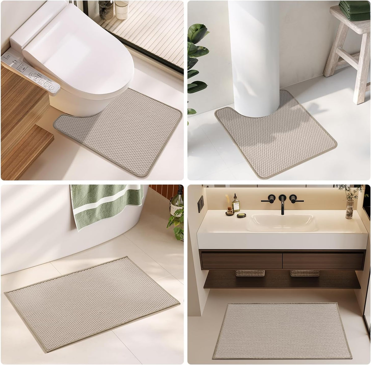 Large Bathroom Rugs Non Slip Washable Bath Rugs Super Absorbent Bathroom Rug Thin Quick Dry Low Pile Bath Mats, Beige 36"x60"