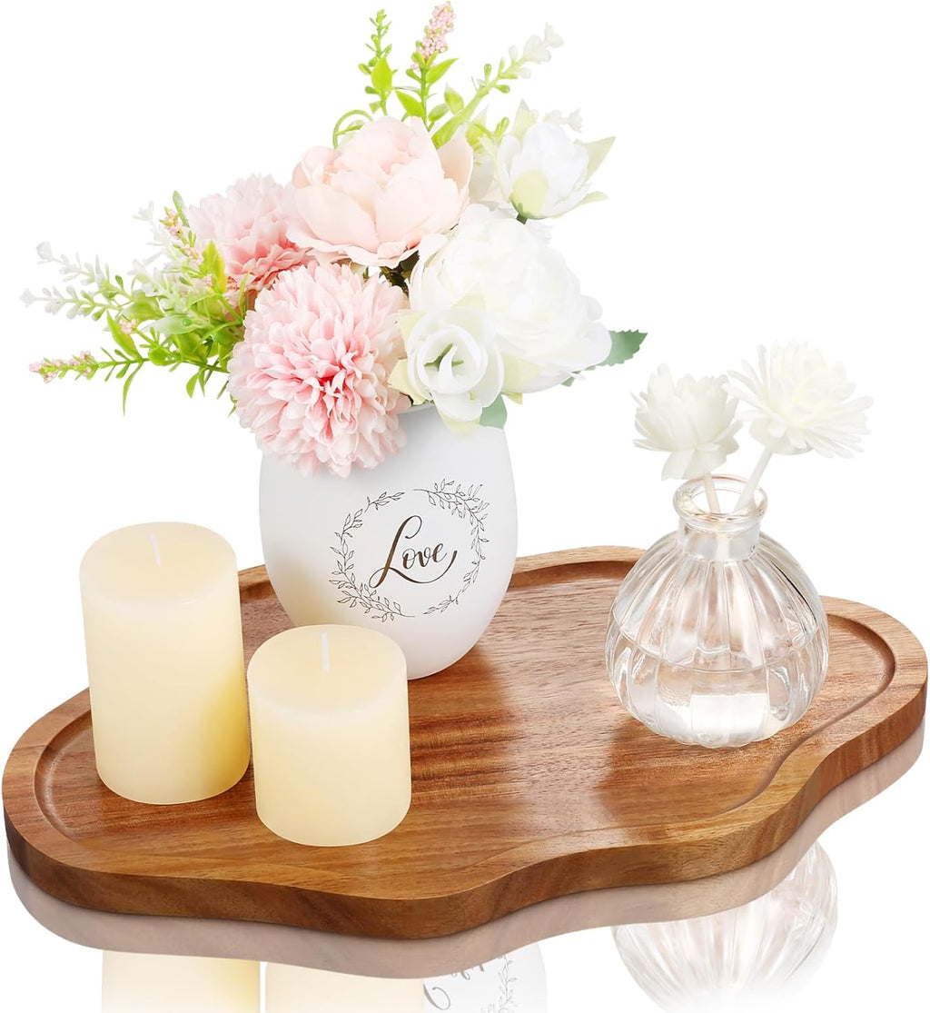 Small Decorative Tray Wood Decorative Serving Tray for Candles Perfume, Cloud Wooden Jewelry Tray Trinket Dish, Wooden Trays for Coffee Table Home Decor