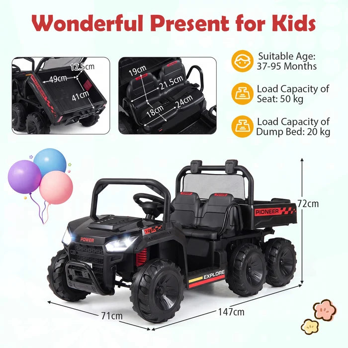 24V 2-Seater Ride on Dump Truck, 4WD Kids Ride on Car with Electric Dump Bed, Shovel, Music, Story, Wireless Connection, Lights & Parent Remote, Electric Vehicle for Boys Girls, Navy