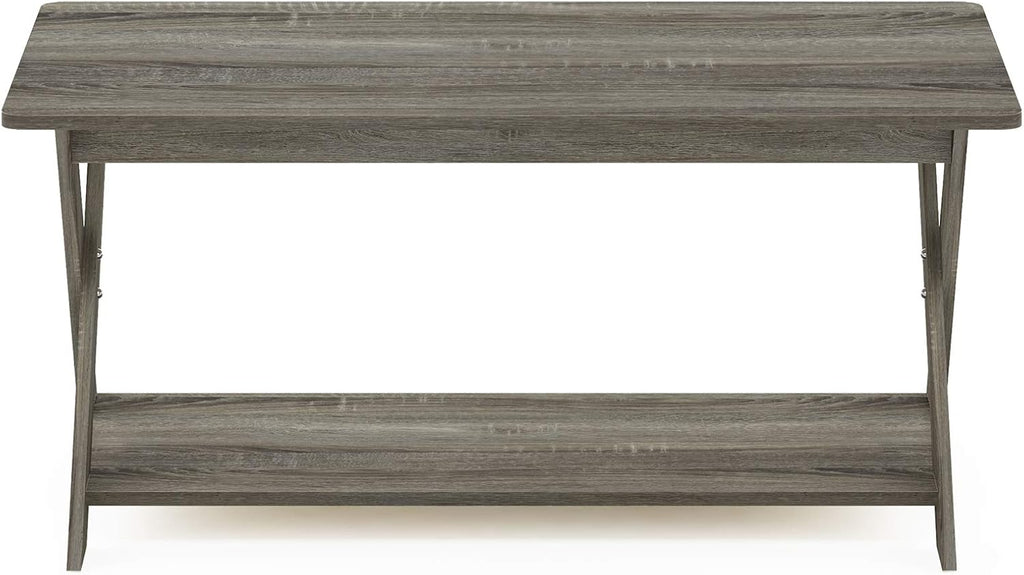 Furinno Modern Simplistic Criss-Crossed Coffee Table, 35.4 in x 19.6 in x 16 in, French Oak Grey