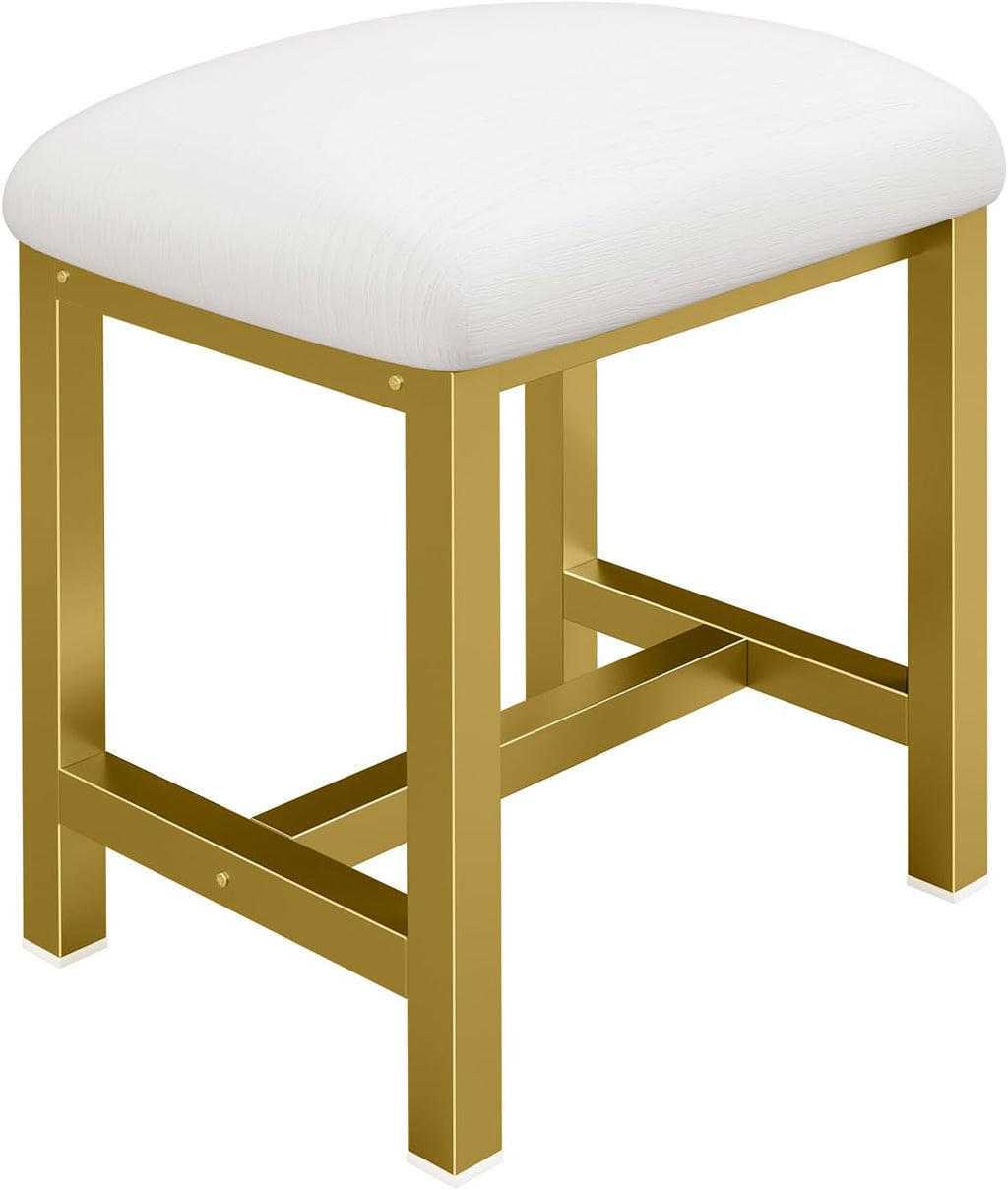 Small Vanity Stool, Cute Vanity Stools with Cushion, White Makeup Vanity Chair for Small Spaces, Living Room, Bedroom, Bathroom, Entryway, Ottoman Foot Rest for Couch Sillas Modern