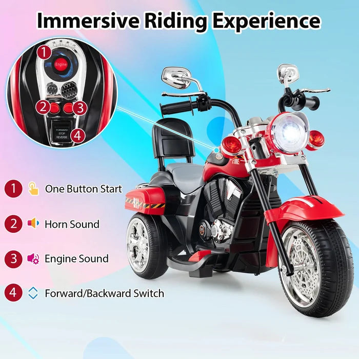 Kids Motorcycle, 6V Battery Powered 3-Wheel Electric Motorcycle for Kids with Headlight & Horn