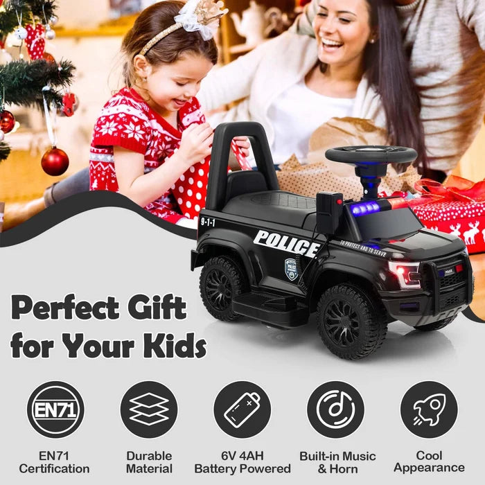 Hikidspace Kids Ride On Police Car 6V Electric Ride-on Vehicle Patrol Car for 18-60 Months