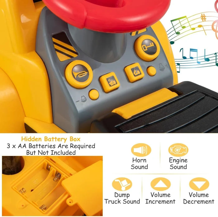 Hikidspace Kids Ride on Excavator, Construction Digger Pulling Cart with Helmet, 3 Toy Stones