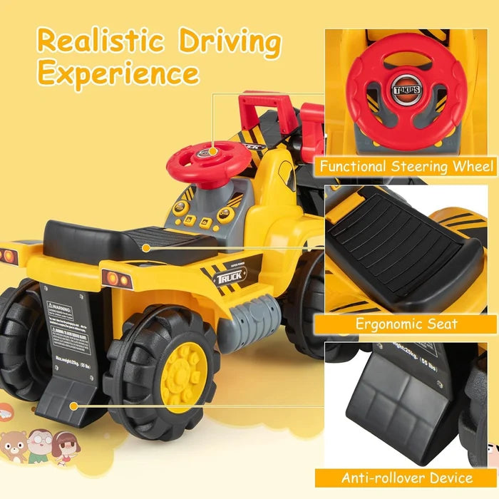 Hikidspace Kids Ride on Excavator, Construction Digger Pulling Cart with Helmet, 3 Toy Stones