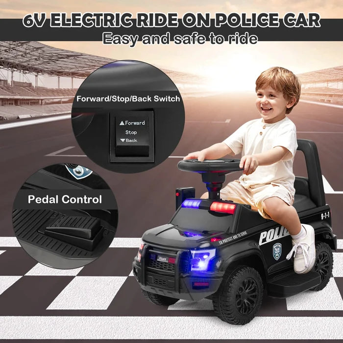 Hikidspace Kids Ride On Police Car 6V Electric Ride-on Vehicle Patrol Car for 18-60 Months